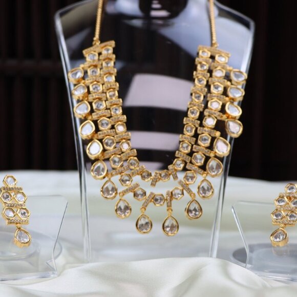 Grand Layered Kundan Necklace & Earrings Set, JP35 - Picture 8 of 10